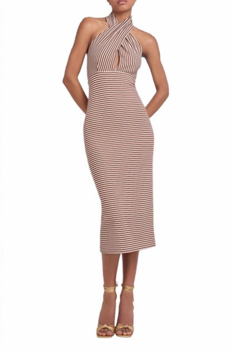 Amanda Uprichard Conchita Dress NWT Brown Cream Halter Midi S